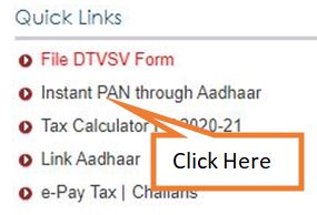click on instant pan through Aadhaar